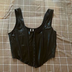 Black faux leather corset top, size L, Worn once